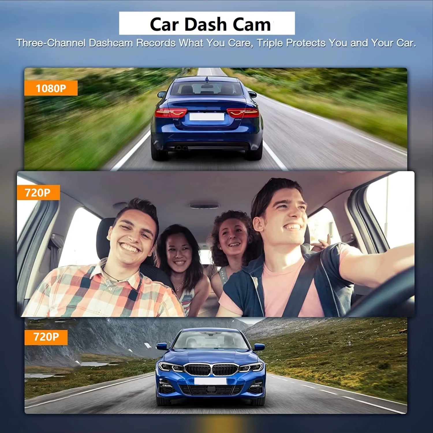 Dash Cam Car DVR 1080P Dashcam for Car Surveillance Camera Automobiles 3 Lens Front Rear Interior Vehicle Video Drive Recorder