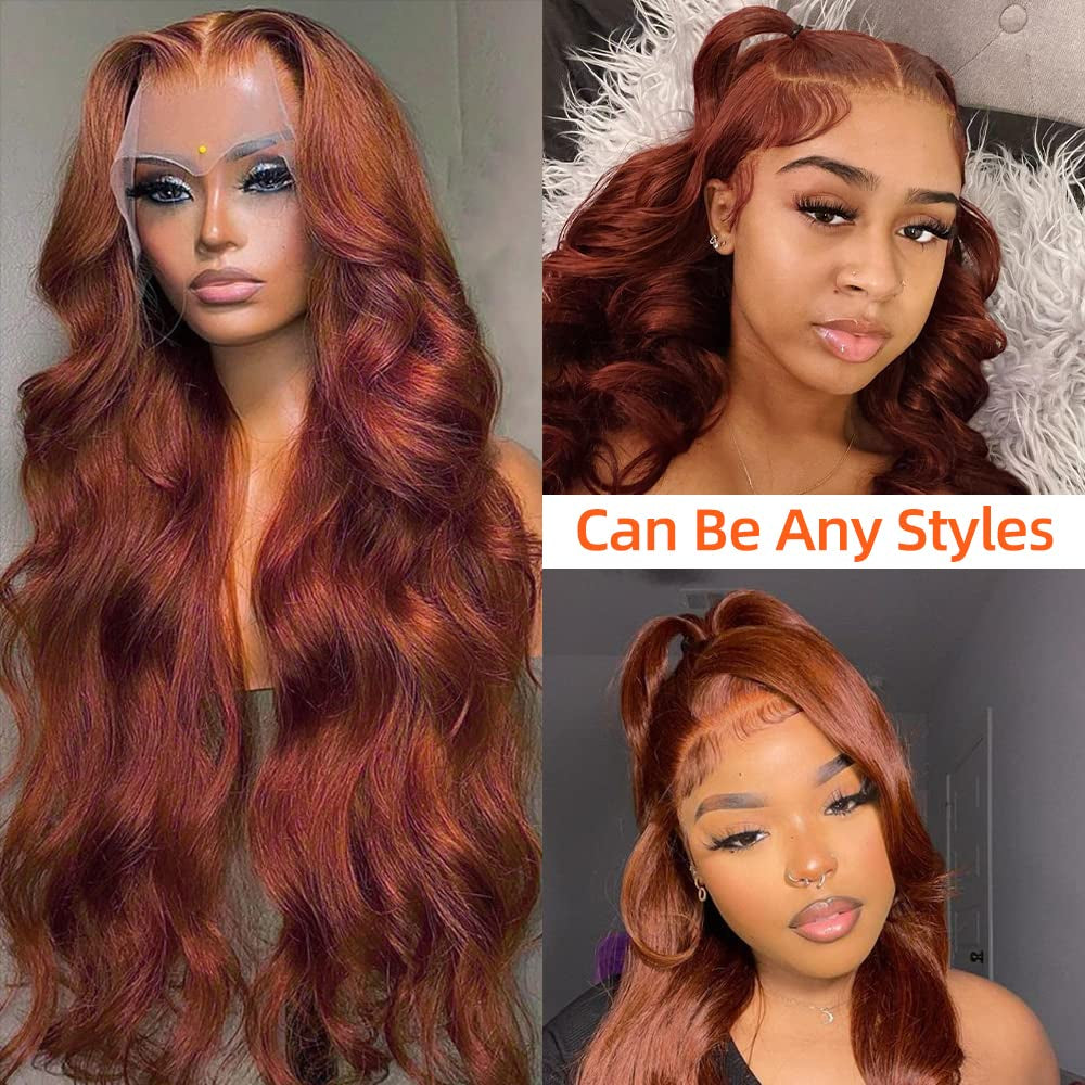 Reddish Brown Lace Front Wigs Human Hair Pre Plucked 13X4 Auburn Colored Human Hair Lace Front Wigs Body Wave Glueless Wigs Human Hair HD Lace Frontal Human Hair Wig 22 Inch