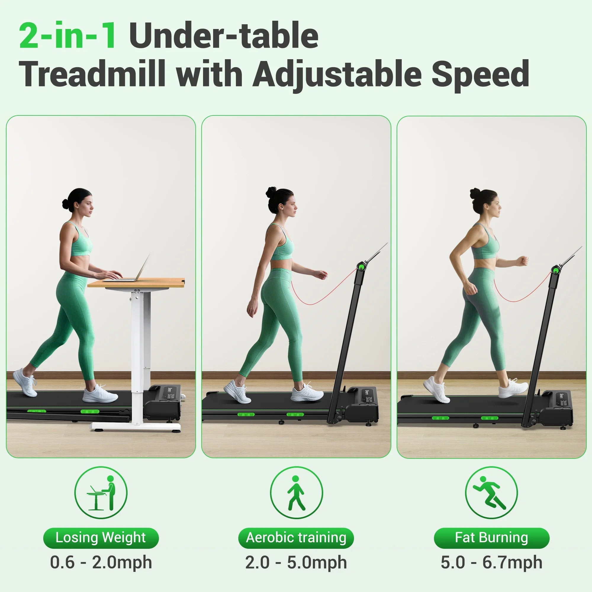 2 in 1 Walking Pad for Home/Office,Folding Treadmill 2.5Hp, under Desk Treadmill with Remote,0.6-7.6Mph