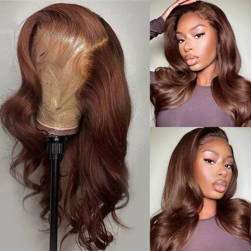 Straight Brown Color 13X4 Lace Front Human Hair Wig for Women Peruvian Honey Blond Wig Preplucked Remy Wig 180% Bleached Knots