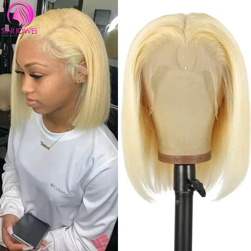 Short Bob Wig 613 Honey Blonde Color Straight Bob Wig 13X4 Lace Front Human Hair Wigs 4X4 Lace Closure Wigs Cheap Wig for Woman