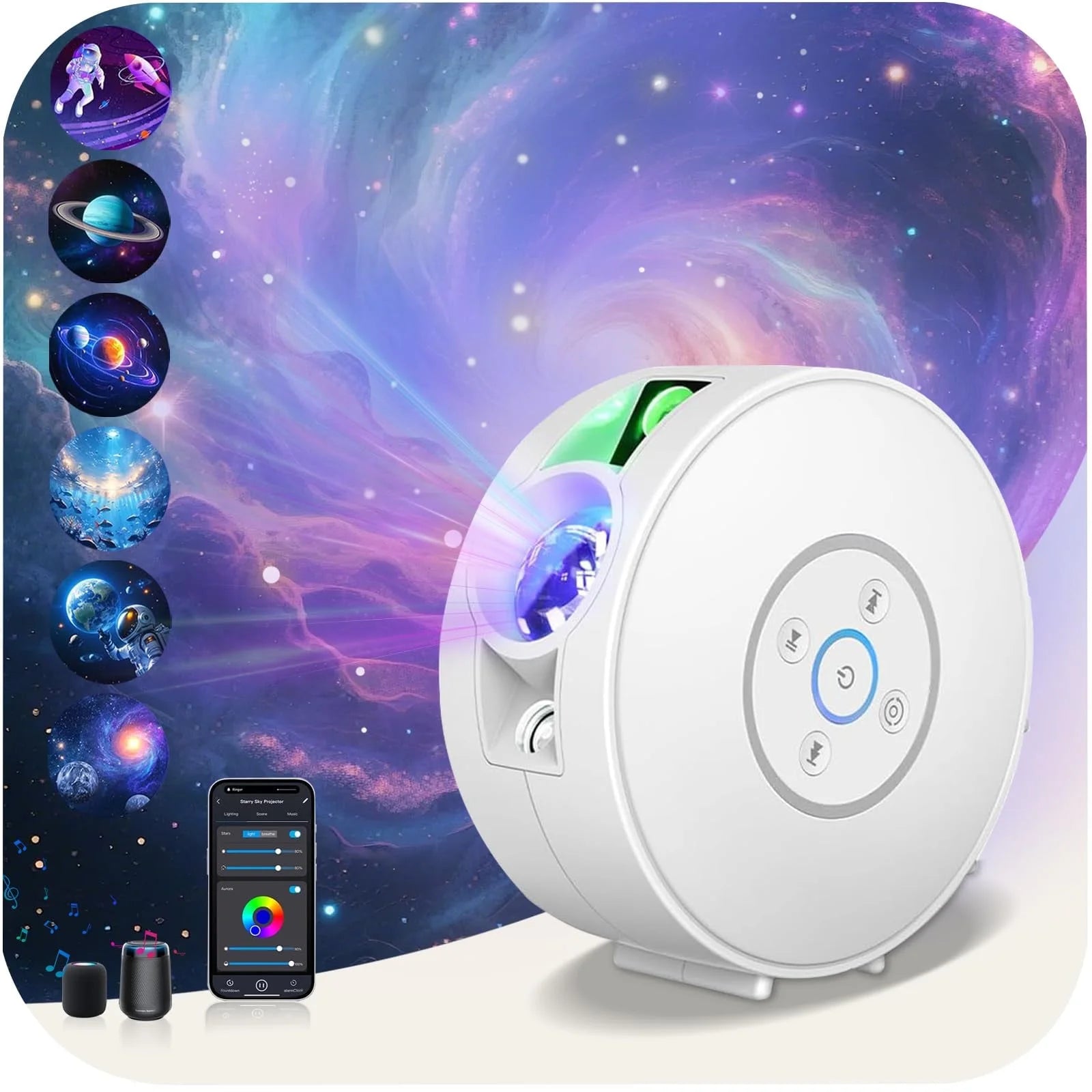 Smart Star Projector Galaxy Light, Bluetooth Speaker & APP Control, Wifi Night Light Compatible with Alexa & Google Home, for Bedroom, Parties, Gaming Room Decor (Films Included)
