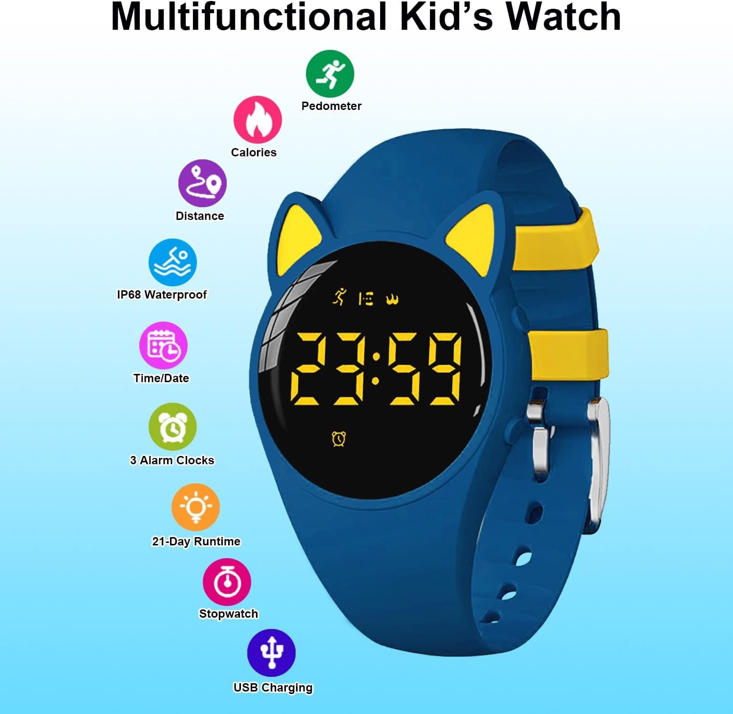 Fitness Tracker Pedometer Watch, No App No Phone Required, USB Charge 1 Hour for 20 Days Use, IP68 Waterproof Digital Watch with Alarm Clock Timer Distance Step Tracker for Kid Teen Boys Girls