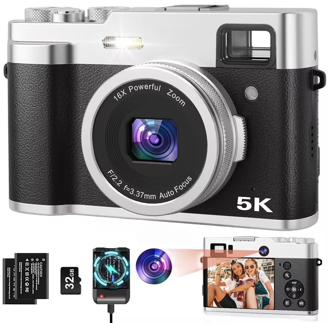 5K Digital Camera for Photography Wifi Autofocus 48MP Vlogging Camera for Youtube 16X Digital Zoom with Front and Rear Cameras with 32GB SD Card