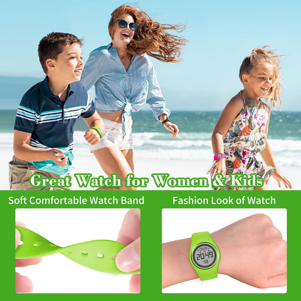 Pedometer Watch Wristwatch with 2 Alarm Clocks, Stopwatch, Always on Display, Sports Watch Distance/Calorie/Step Counter for Women (Green)
