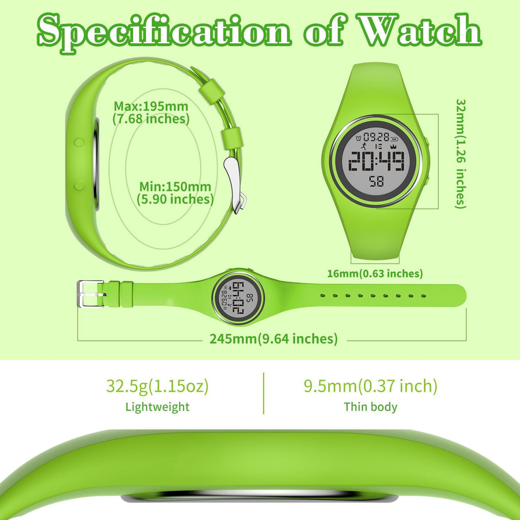 Pedometer Watch Wristwatch with 2 Alarm Clocks, Stopwatch, Always on Display, Sports Watch Distance/Calorie/Step Counter for Women (Green)
