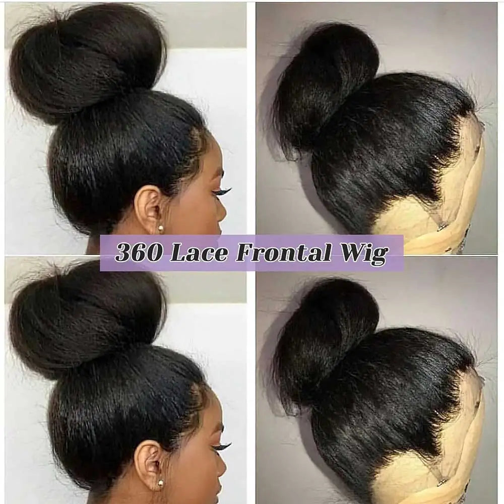 Invisible Strap 360 HD Full Lace Glueless Wig Kinky Straight Frontal Wig 250 Density Yaki Straight Lace Front Human Hair Wig