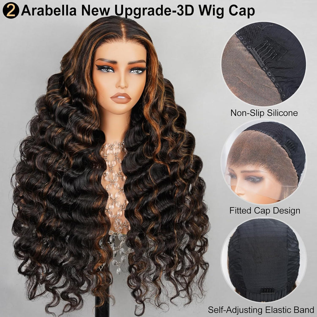 13X4 Loose Curly Wave Wig 1B/30 Ready to Go Glueless Wigs Human Hair Highlight Lace Front Wig Human Hair Pre Plucked Cut Lace 210% Density Pre Bleached (24Inch, 13X4 Loose Wave)