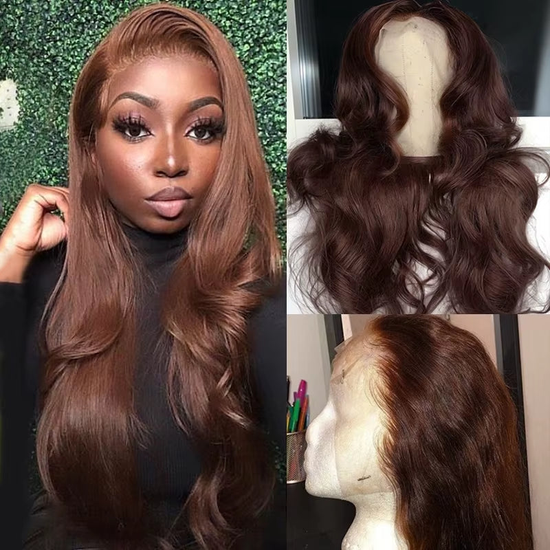 Straight Brown Color 13X4 Lace Front Human Hair Wig for Women Peruvian Honey Blond Wig Preplucked Remy Wig 180% Bleached Knots