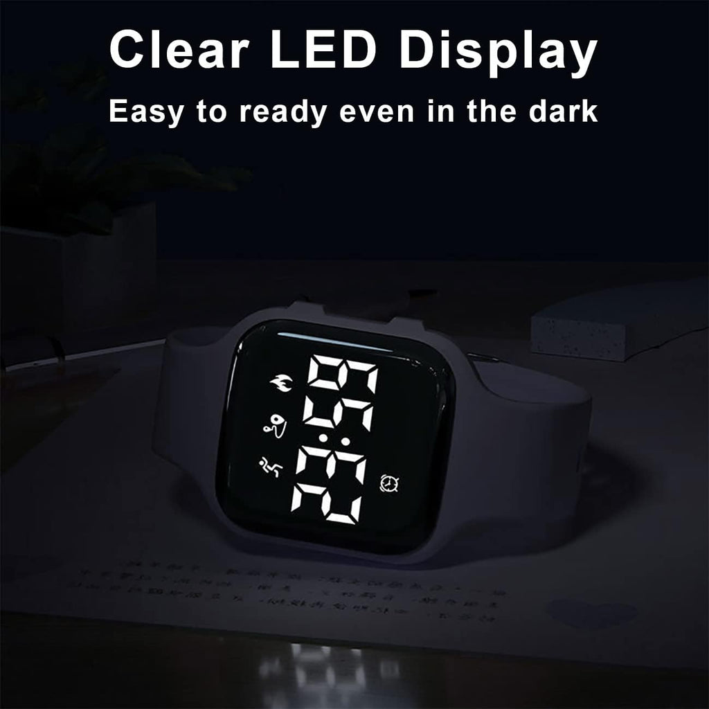 Kids Fitness Pedometer Watch without App/Bluetooth, LED Sports Wristwatch with Timer Calories/Distance/Step Counter,2 Alarm Clocks,21 Days Battery Life Rechargeable Digital Watch for Boy Girl Kids