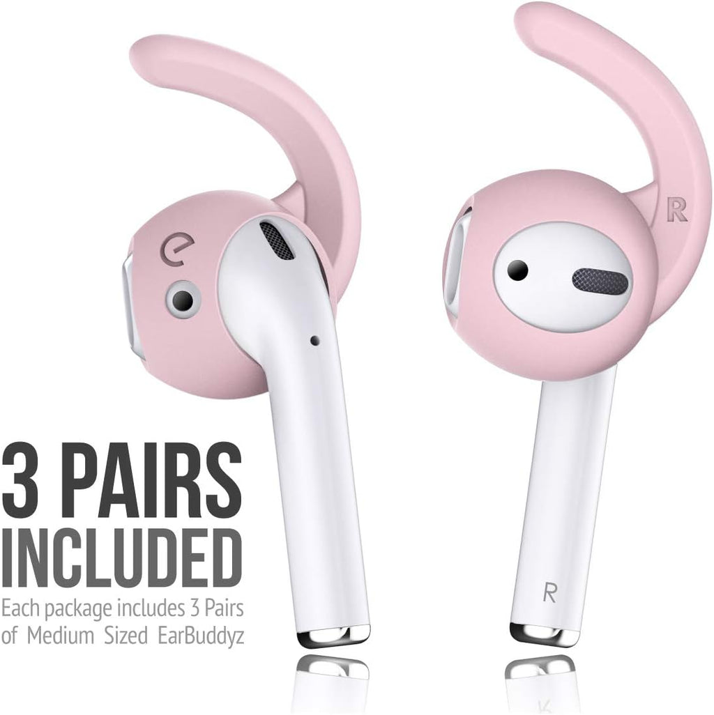 Earbuddyz 2.0 Ear Hooks and Covers Accessories Compatible with Apple Airpods 1 & 2 or Earpods Headphones/Earphones/Earbuds (3 Pairs) (Pretty in Pink)