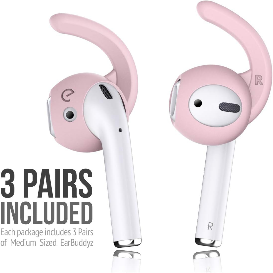 Earbuddyz 2.0 Ear Hooks and Covers Accessories Compatible with Apple Airpods 1 & 2 or Earpods Headphones/Earphones/Earbuds (3 Pairs) (Pretty in Pink)