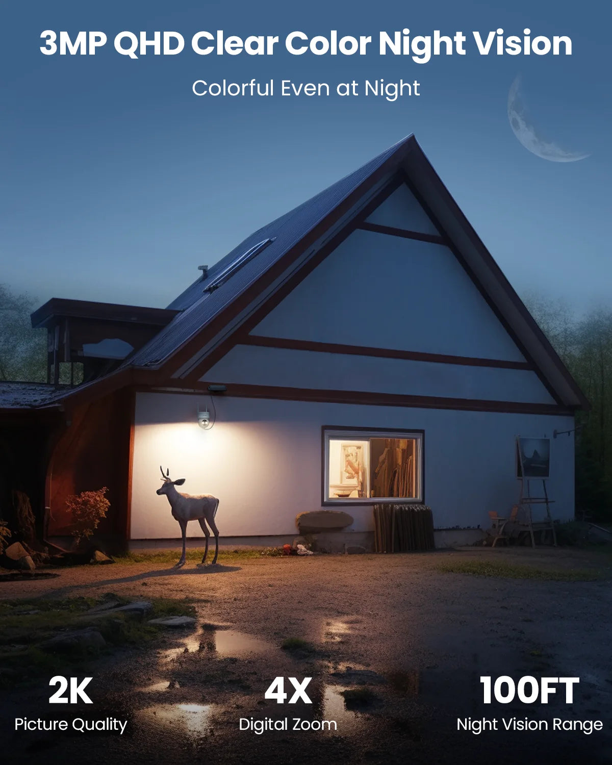 PTZ 360° View Solar Home Wireless Security Camera, Wifi, Outdoor, Spotlight & Siren, 2 Pack, 2K/3MP Color Night Vision Wireless Surveillance Camera