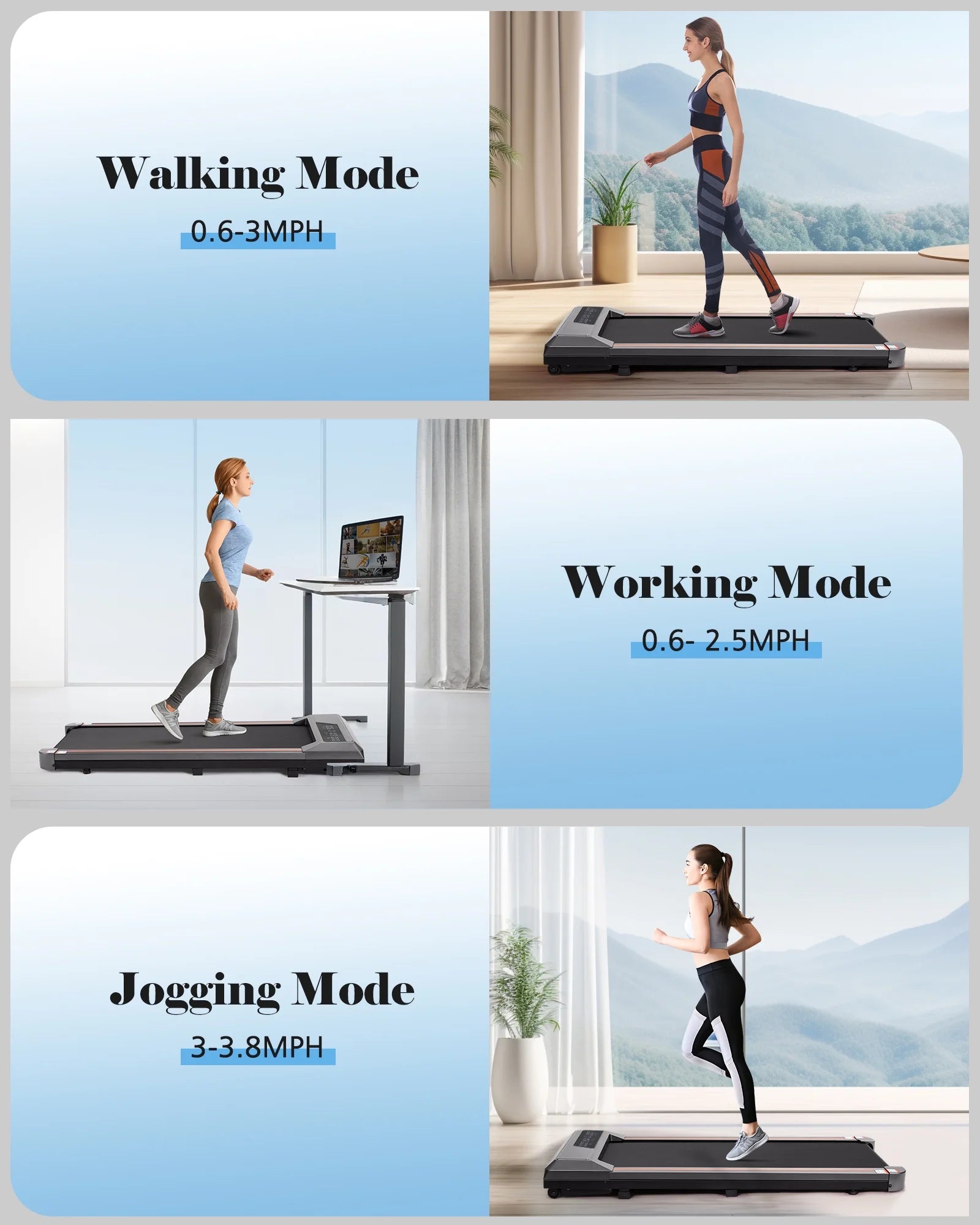 Treadmill Walking Pad 2.5HP with Large LCD Display Portable Wheels and Max Capacity 265Lb for Home Use