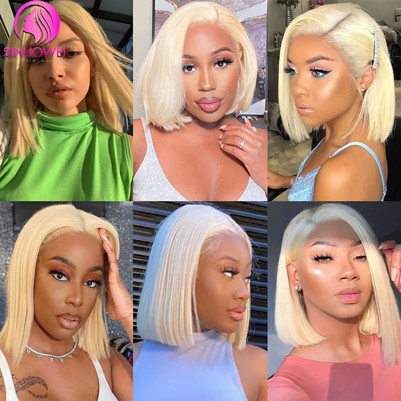 Short Bob Wig 613 Honey Blonde Color Straight Bob Wig 13X4 Lace Front Human Hair Wigs 4X4 Lace Closure Wigs Cheap Wig for Woman