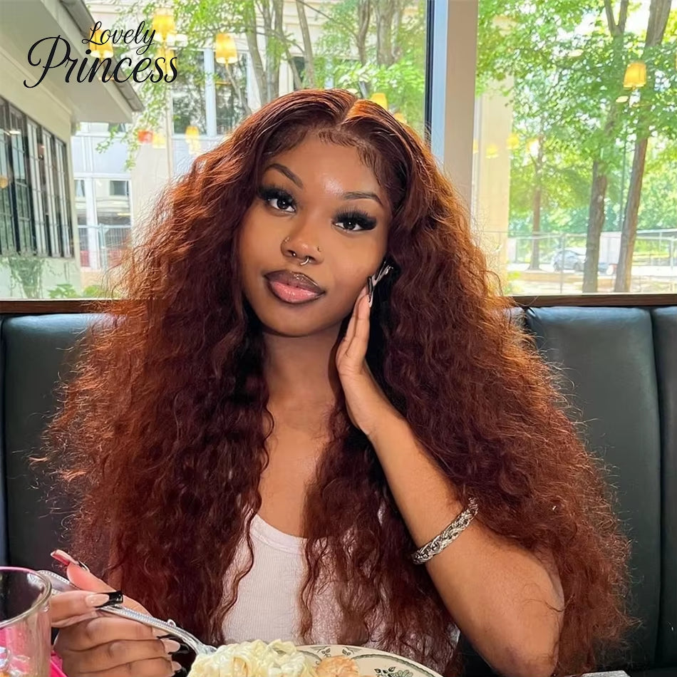 30 40 Inch Reddish Brown 13X6 Lace Frontal Wig 250 Density Colored Curly Wigs Human Hair Deep Wave 13X4 13X6 HD Lace Frontal Wig