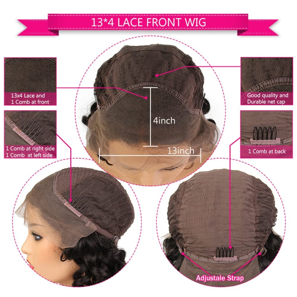 Highlight Lace Front Wigs Human Hair Short Lace Frontal Wigs for Black Women Skunk Stripe Ombre 613 Blonde Color Loose Body Wave Human Hair Wigs with Transparent Lace (12 Inch, Natural Color with Blonde Highlights)