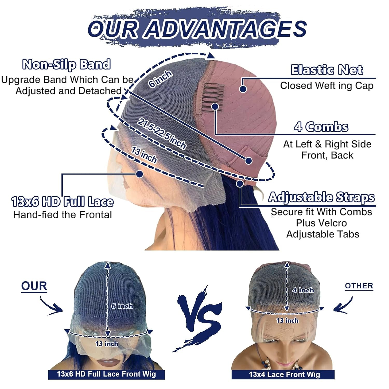 Blue Lace Front Wigs Human Hair 13X6 Dark Blue Body Wave Lace Front Wig Human Hair Pre Plucked180% Density Royal Blue Hd Lace Frontal Glueless Wigs Human Hair for Black Women 22 Inch