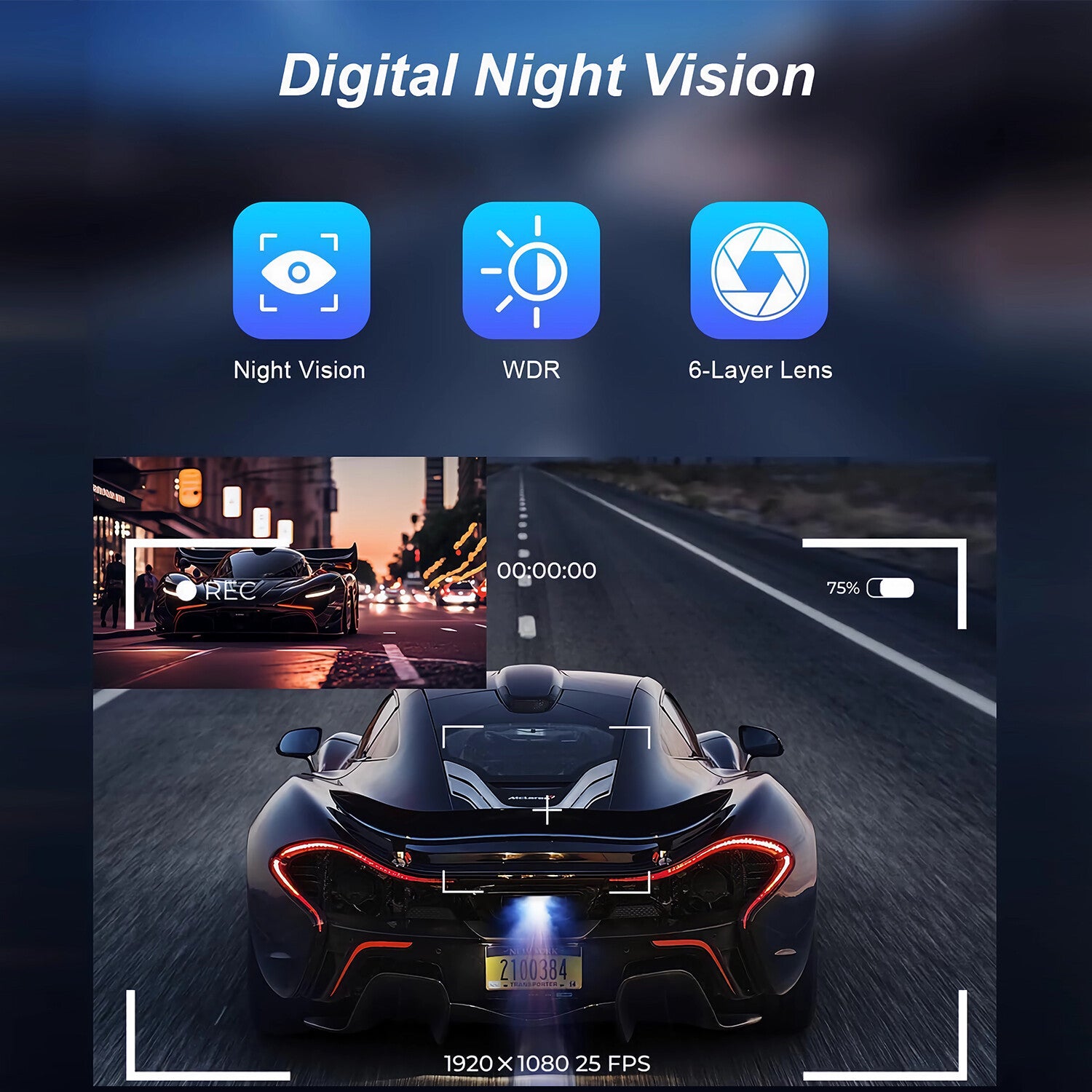3'' Ultra HD 2K Dash Cam Front and Rear Dual Dash Camera DVR W/ 64GB SD Card
