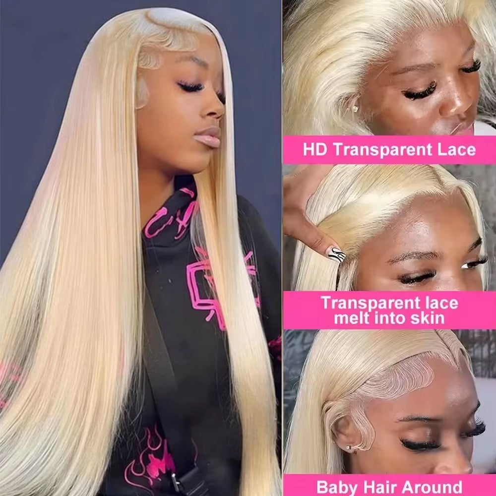 HD Transparent 613 Blonde Straight Lace Frontal Human Hair Wigs for Women Brazilian 13X6 Lace Frontal Wig Straight Human Wigs