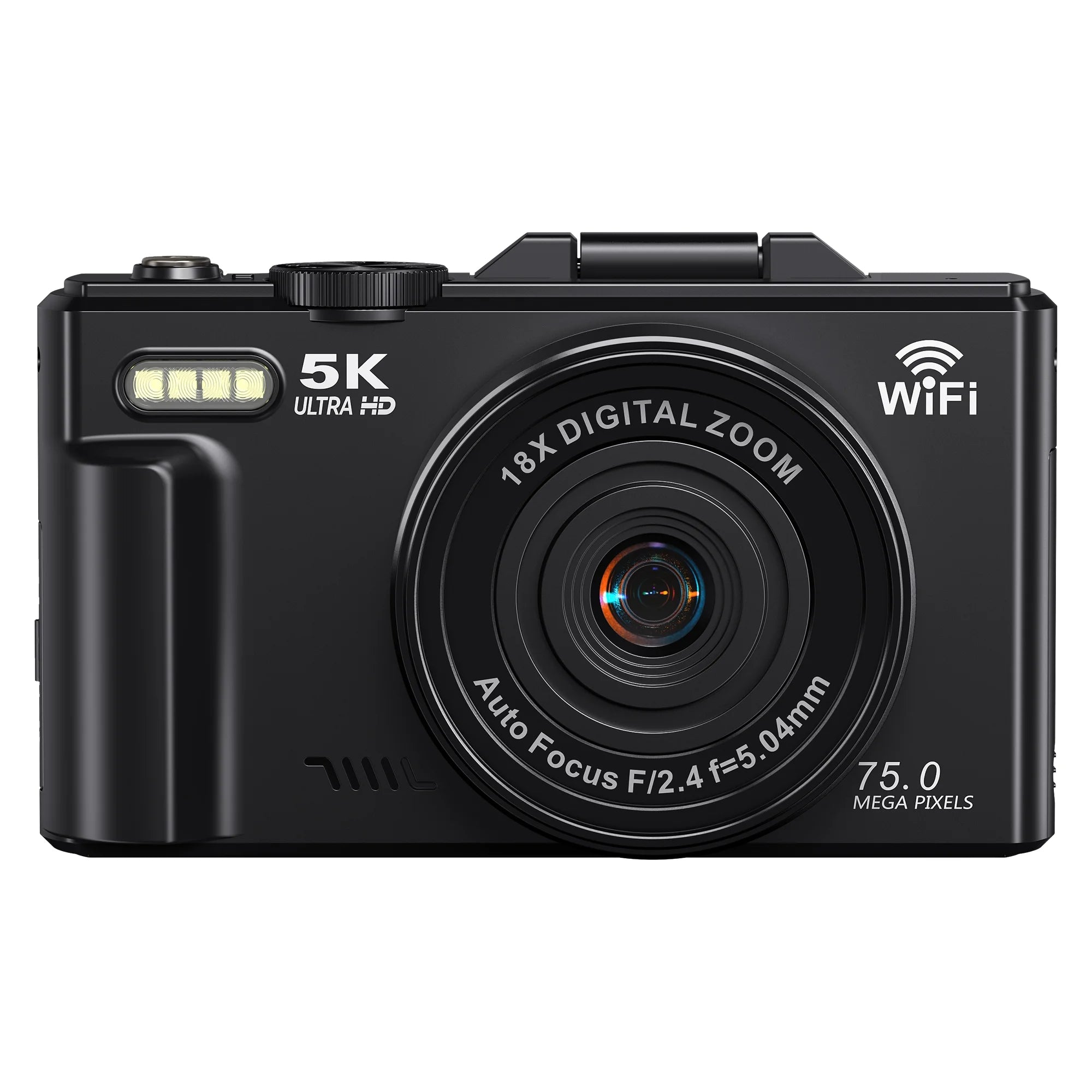 Digital Camera 5K 75MP Wifi Vlogging Camera for Photography, 18X Zoom, Autofocus, Flip Screen with 32GB Card