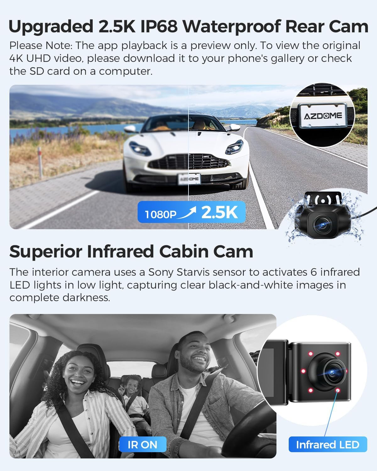 M550 3 Channel Dash Cam, 4K+2.5K Dual Dash Camera for Cars Built-In Wifi GPS, 1440P+1080P+1440P Front and Rear Inside, 64GB Card Included, 3.19" IPS Screen, WDR, IR Night Vision, Parking Mode