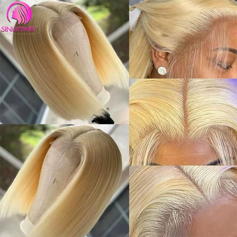 Short Bob Wig 613 Honey Blonde Color Straight Bob Wig 13X4 Lace Front Human Hair Wigs 4X4 Lace Closure Wigs Cheap Wig for Woman