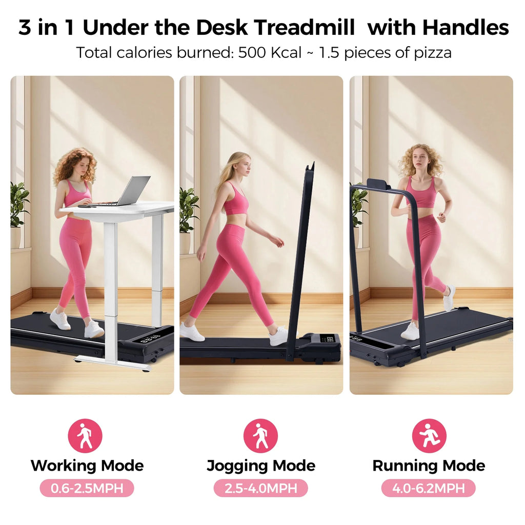 Folding Treadmill with Handles for Home Workouts,Portable Treadmill Compact under Desk Foldable Walking Pad Treadmills with LED Display,320Lbs Capacity