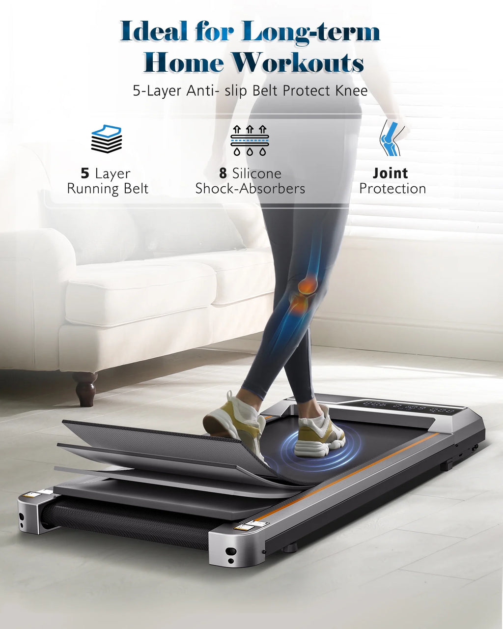 Treadmill Walking Pad 2.5HP with Large LCD Display Portable Wheels and Max Capacity 265Lb for Home Use