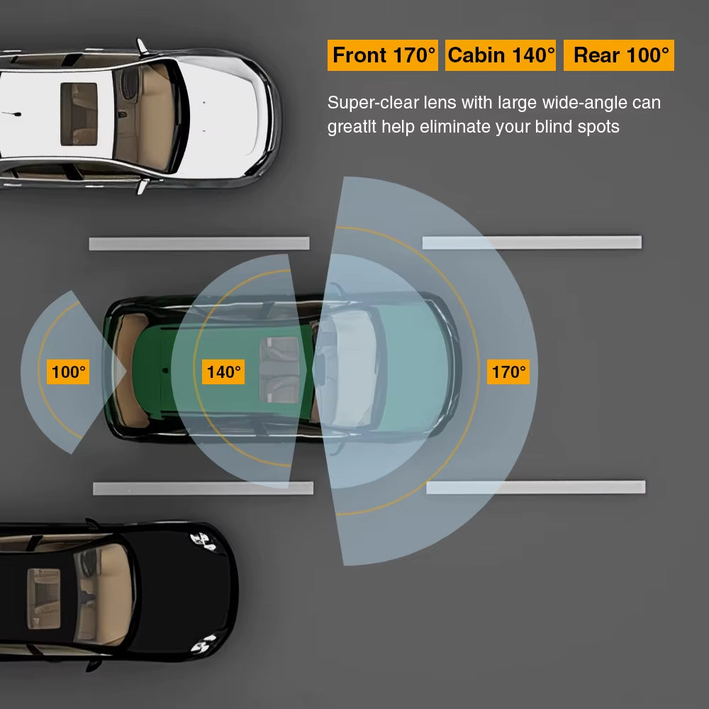 Dash Cam Car DVR 1080P Dashcam for Car Surveillance Camera Automobiles 3 Lens Front Rear Interior Vehicle Video Drive Recorder