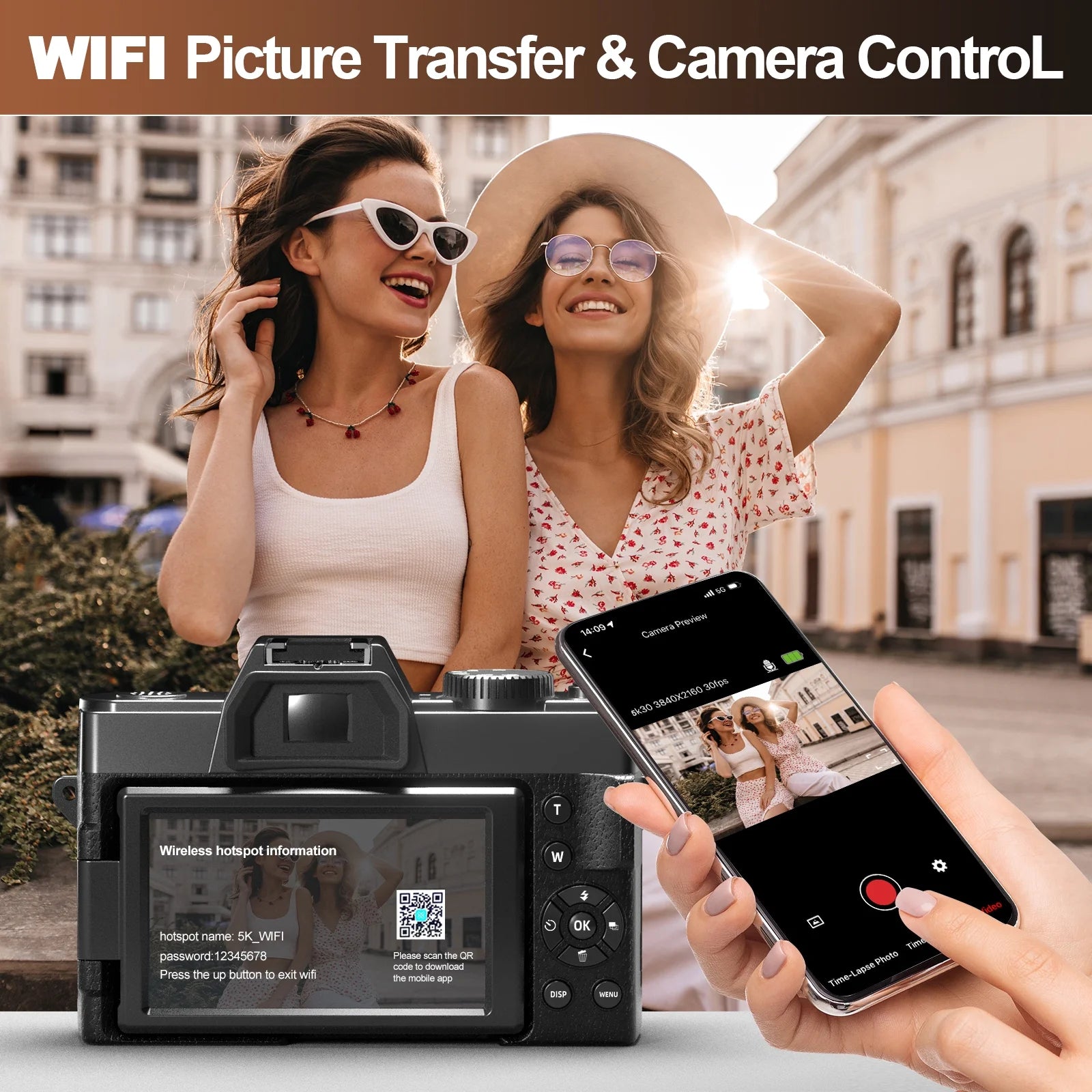 5K Digital Camera for Photography,48Mp Autofocus Vlogging Camera for Youtube with 32GB TF Card