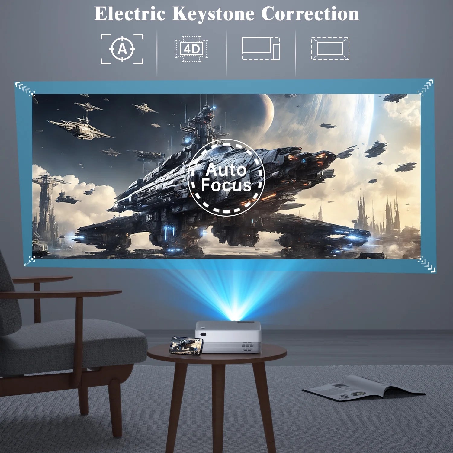 5G Wifi Projector with Bluetooth, 2024 Upgrade Native 1080P Projector for Outdoor & Camping, Wireless Mini Movie Projector Support 4K Resolution, for Home & Camping & Party