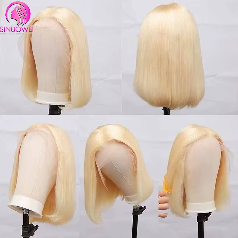 Short Bob Wig 613 Honey Blonde Color Straight Bob Wig 13X4 Lace Front Human Hair Wigs 4X4 Lace Closure Wigs Cheap Wig for Woman