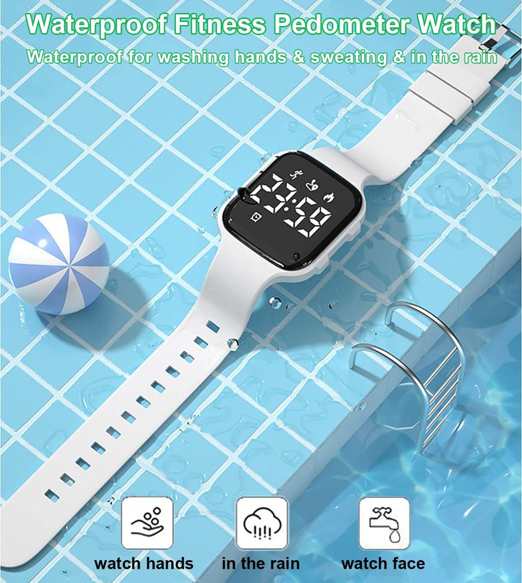Kids Fitness Pedometer Watch without App/Bluetooth, LED Sports Wristwatch with Timer Calories/Distance/Step Counter,2 Alarm Clocks,21 Days Battery Life Rechargeable Digital Watch for Boy Girl Kids