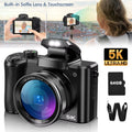 5K Digital Camera for Photography, 64MP Touch Screen Autofocus Vlogging Camera with Selfie Lens, 5X Optical Zoom, 64GB SD Card