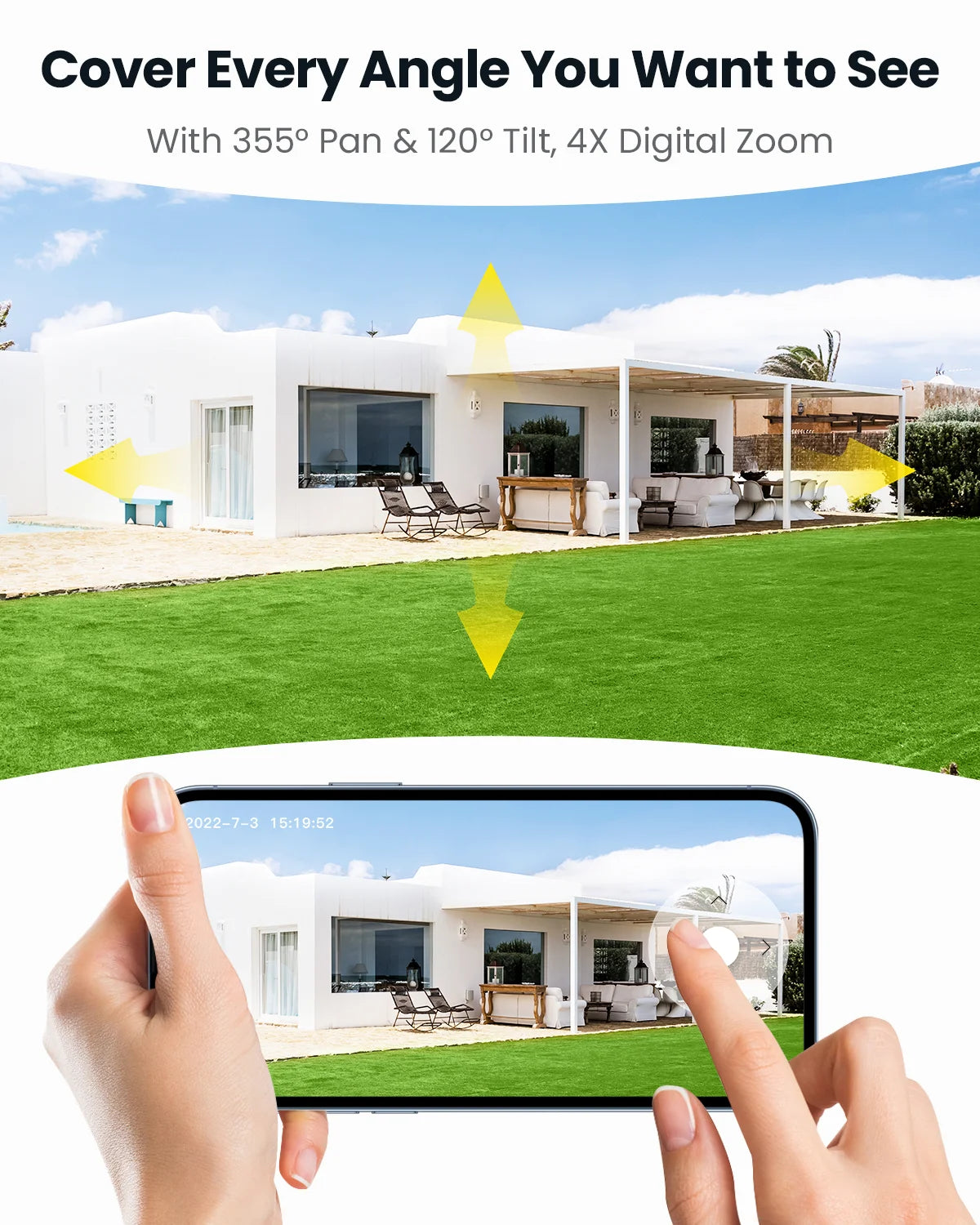 PTZ 360° View Solar Home Wireless Security Camera, Wifi, Outdoor, Spotlight & Siren, 2 Pack, 2K/3MP Color Night Vision Wireless Surveillance Camera
