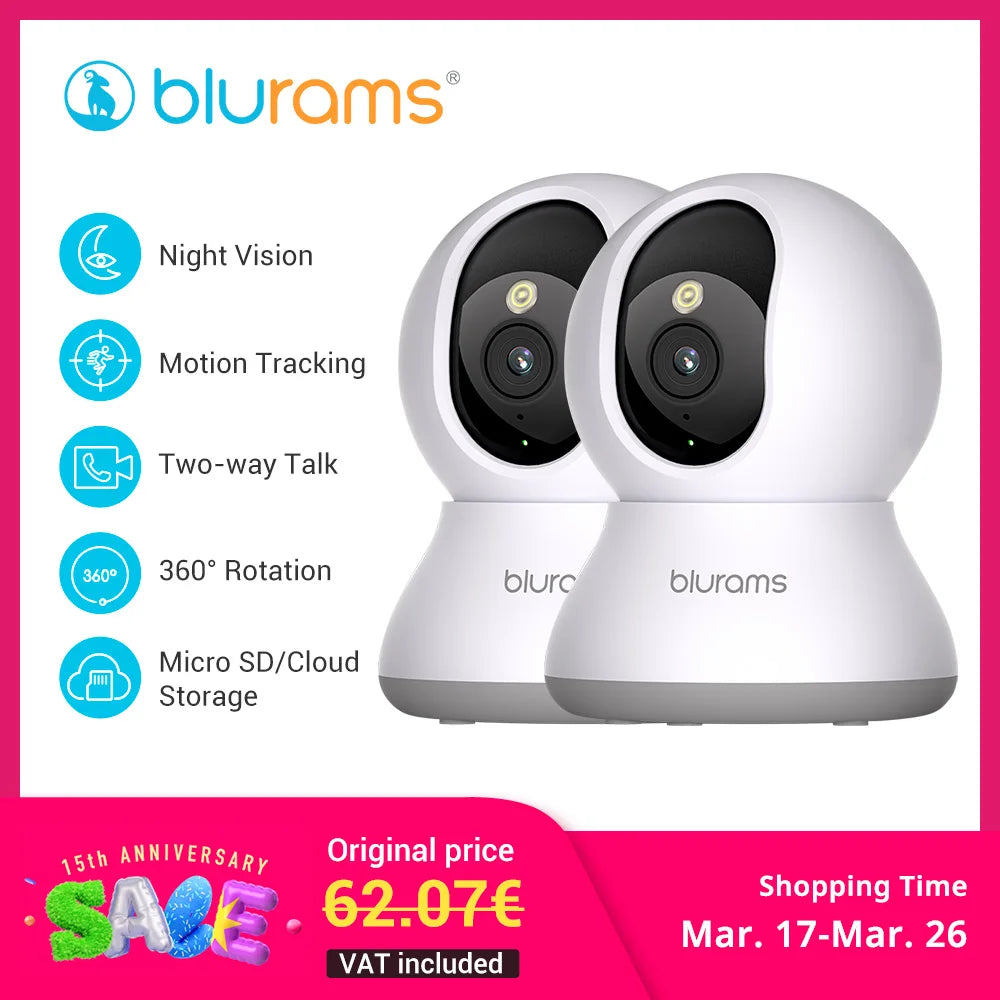 Blurams Indoor Security Camera 2K, Home Security Camera for Dog/Elder, Security Camera with One-Touch Call Update A31S-2Pc
