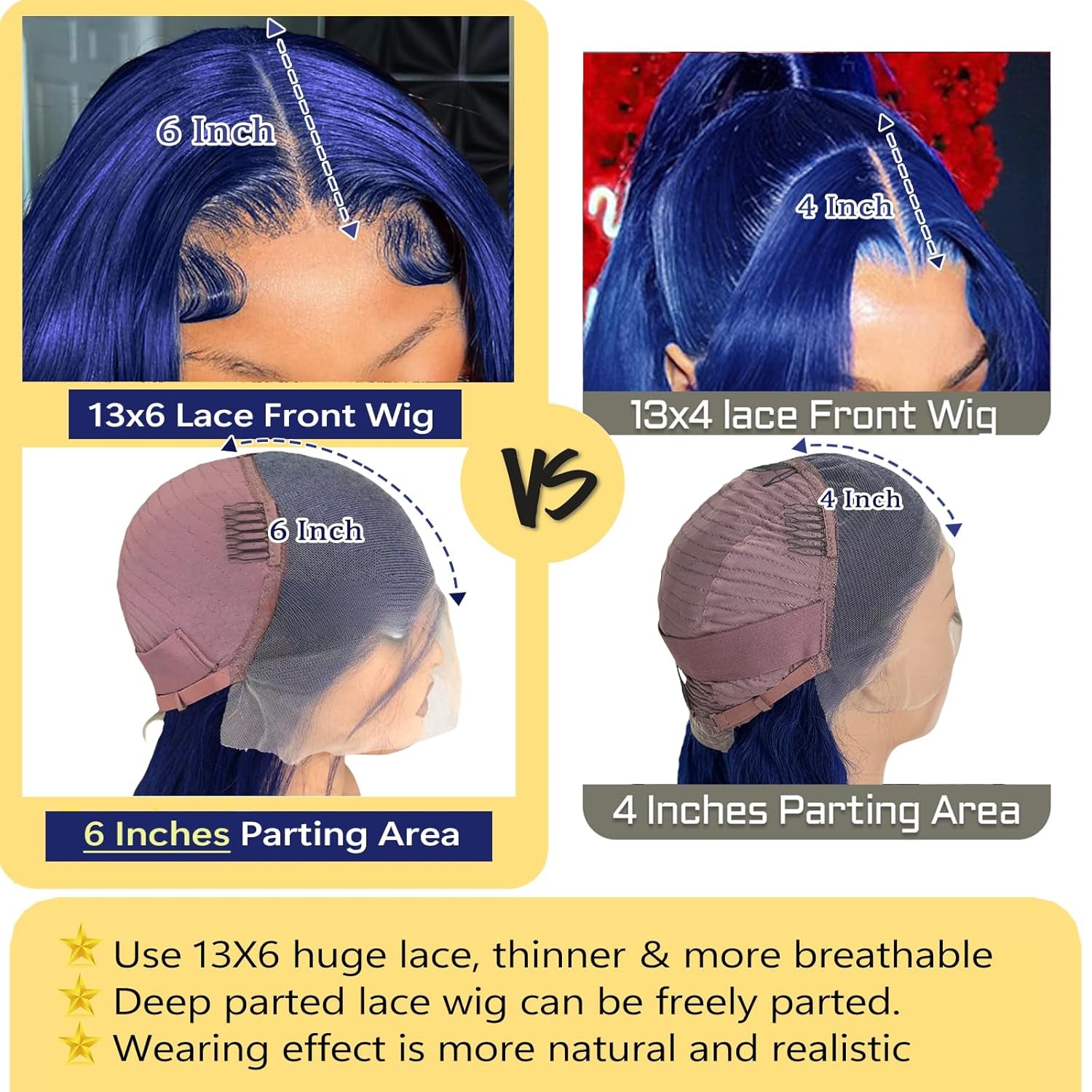 Blue Lace Front Wigs Human Hair 13X6 Dark Blue Body Wave Lace Front Wig Human Hair Pre Plucked180% Density Royal Blue Hd Lace Frontal Glueless Wigs Human Hair for Black Women 22 Inch