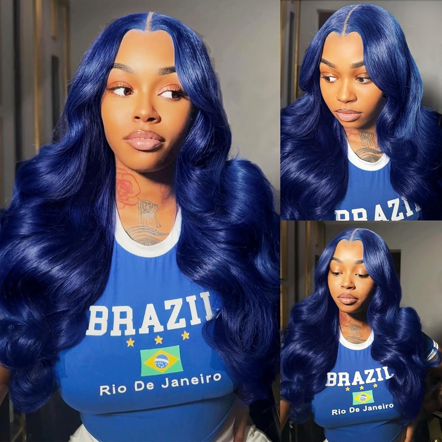 Blue Lace Front Wigs Human Hair 13X6 Dark Blue Body Wave Lace Front Wig Human Hair Pre Plucked180% Density Royal Blue Hd Lace Frontal Glueless Wigs Human Hair for Black Women 22 Inch