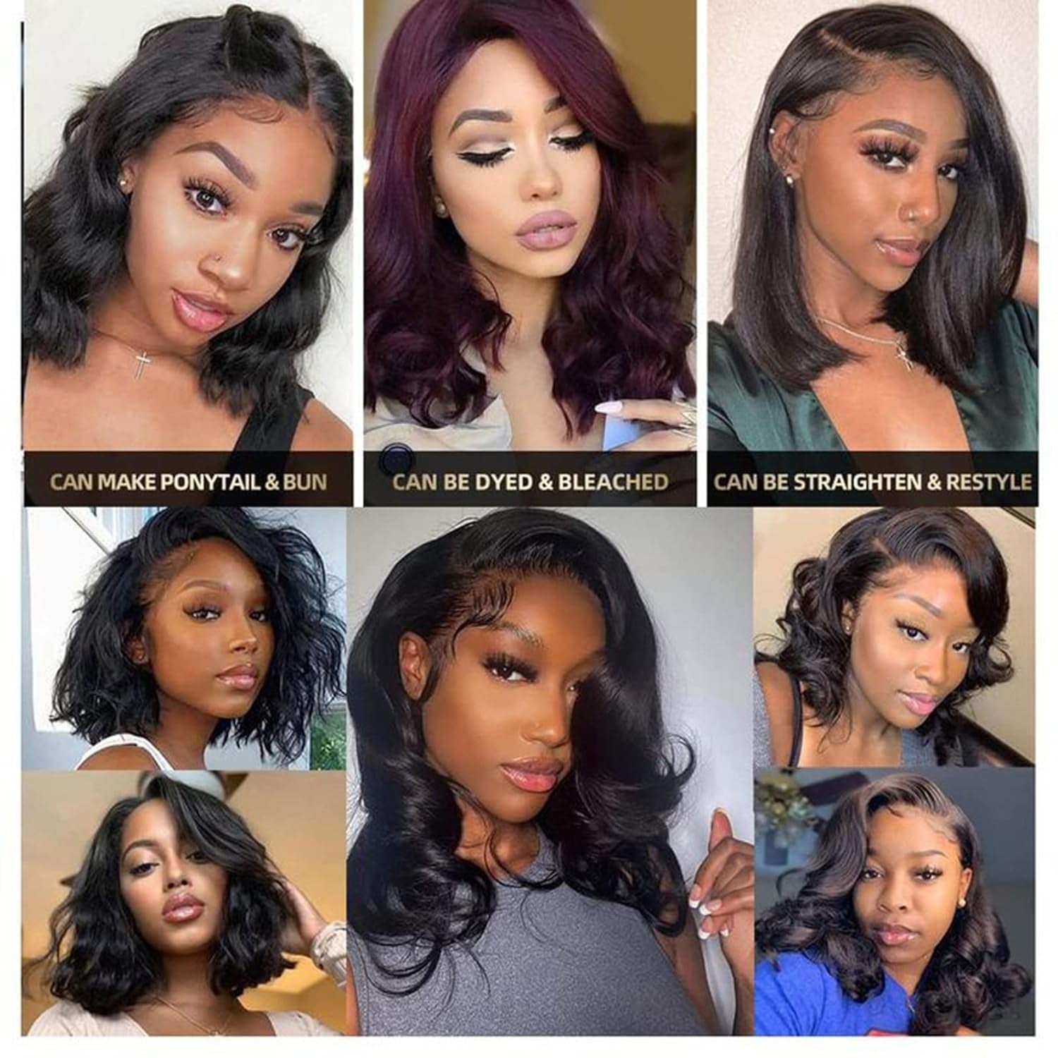 Body Wave HD Lace Front Wigs Human Hair Pre Plucked Glueless Short Wave Human Hair Wig 13X4 Body Wave Swiss Lace Front Wig Human Hair for Black Women 180% Density with Baby Hair Natural Color 16 Inch