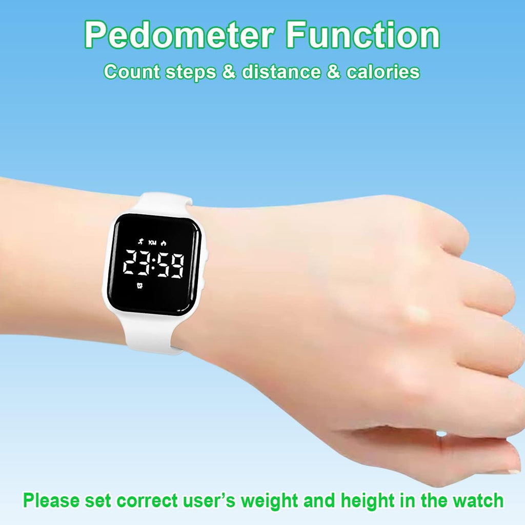 Kids Fitness Pedometer Watch without App/Bluetooth, LED Sports Wristwatch with Timer Calories/Distance/Step Counter,2 Alarm Clocks,21 Days Battery Life Rechargeable Digital Watch for Boy Girl Kids