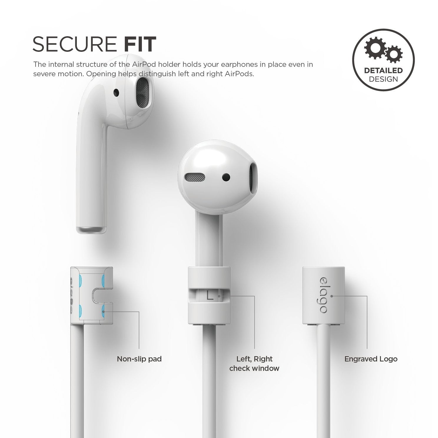 Elago Airpods Strap [White] - [Compatible with Apple Airpods 1 &