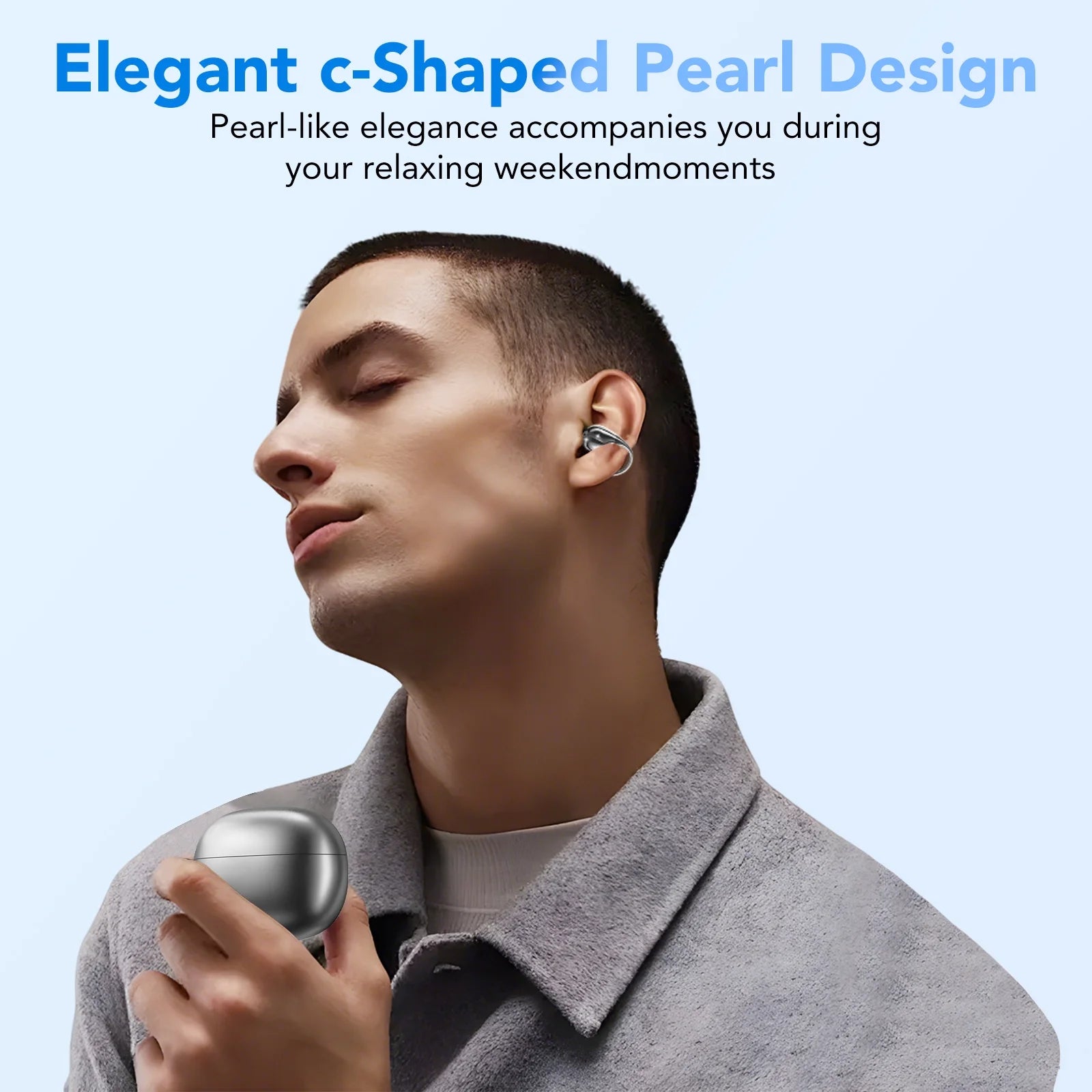 Open Ear Earbuds, Wireless Earbuds, Bluetooth Headphones with Mic, Adaptive Noise Cancelling Calls, Bluetooth 5.4, 50H Playtime, Light Weight, Clip on Earbuds for Workout/Running (Black)