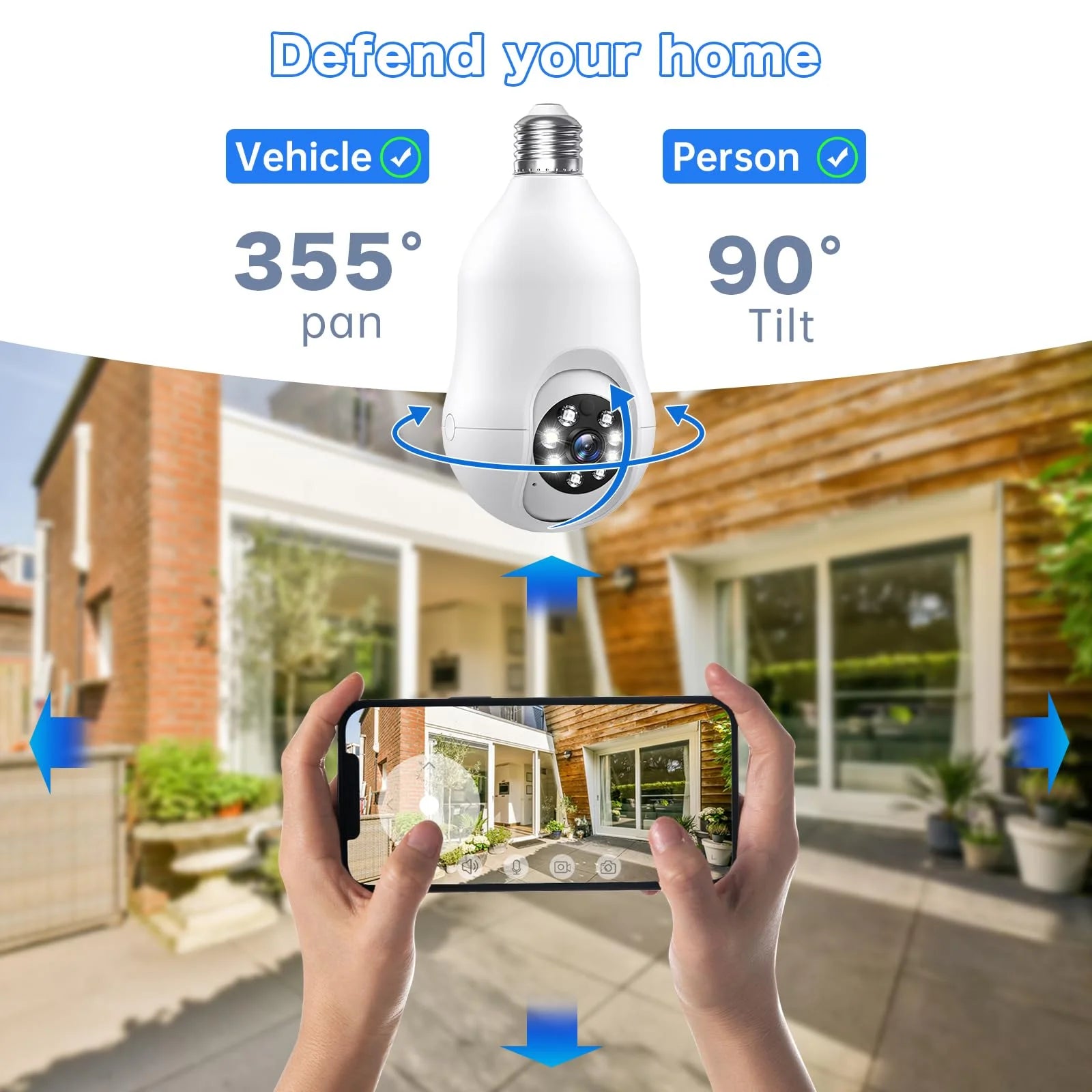 Light Bulb Security Camera for Home, 5G/2.4Ghz Wifi Lightbulb Camera Outdoor, 2K Eagle Eye Camera, 360 Degree Surveillance Motion Sensor, Color Night Vision, 2 Way Talk