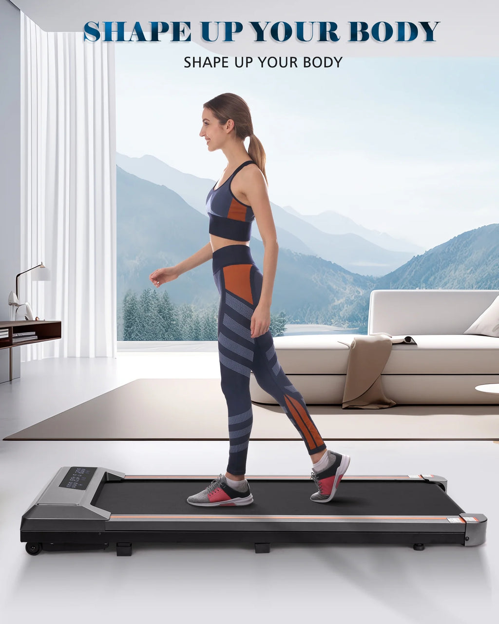 Treadmill Walking Pad 2.5HP with Large LCD Display Portable Wheels and Max Capacity 265Lb for Home Use