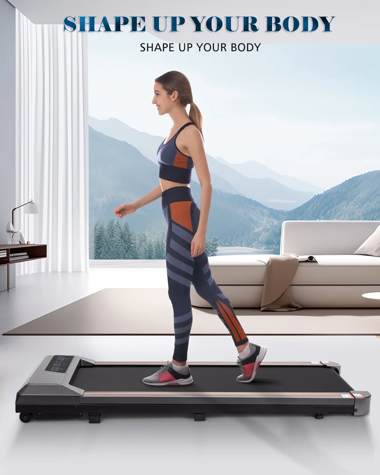 Treadmill Walking Pad 2.5HP with Large LCD Display Portable Wheels and Max Capacity 265Lb for Home Use
