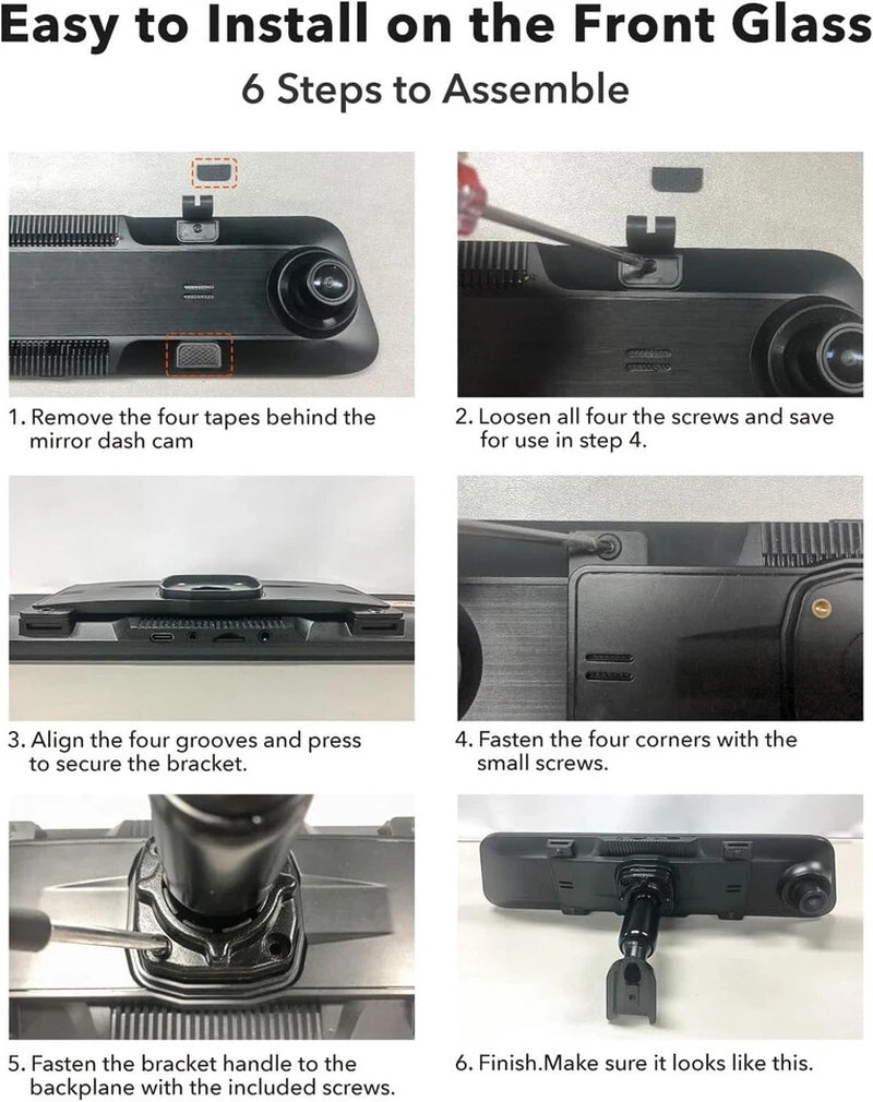 WOLFBOX G840S Mirror Dash Cam Rear View Bracket Dash Camera Front and Rear