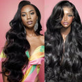 32 Inch Body Wave Lace Front Wigs Human Hair Pre Plucked 180% Density 13X4 Transparent HD Lace Front Wigs for Women Glueless Frontal Wigs with Baby Hair Natural Black Human Hair Wig