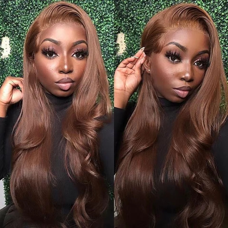 Straight Brown Color 13X4 Lace Front Human Hair Wig for Women Peruvian Honey Blond Wig Preplucked Remy Wig 180% Bleached Knots
