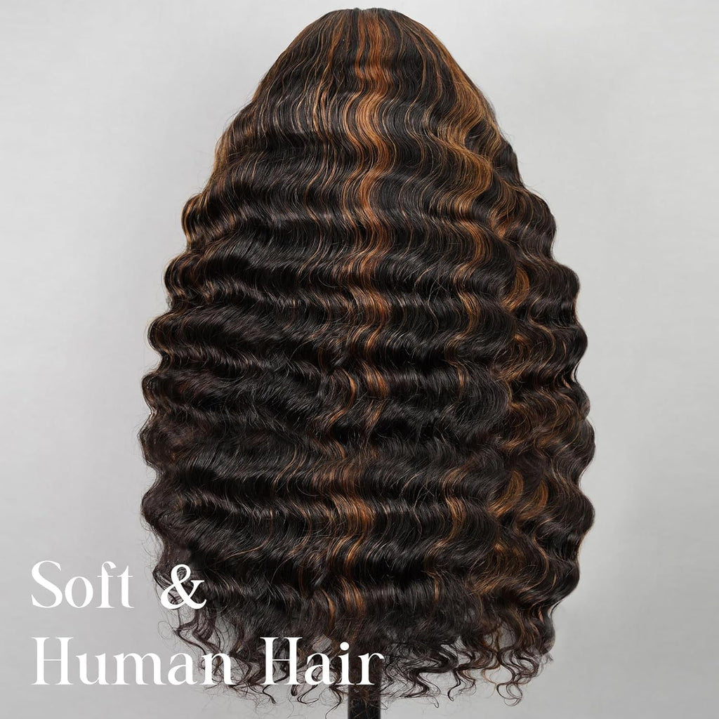 13X4 Loose Curly Wave Wig 1B/30 Ready to Go Glueless Wigs Human Hair Highlight Lace Front Wig Human Hair Pre Plucked Cut Lace 210% Density Pre Bleached (24Inch, 13X4 Loose Wave)